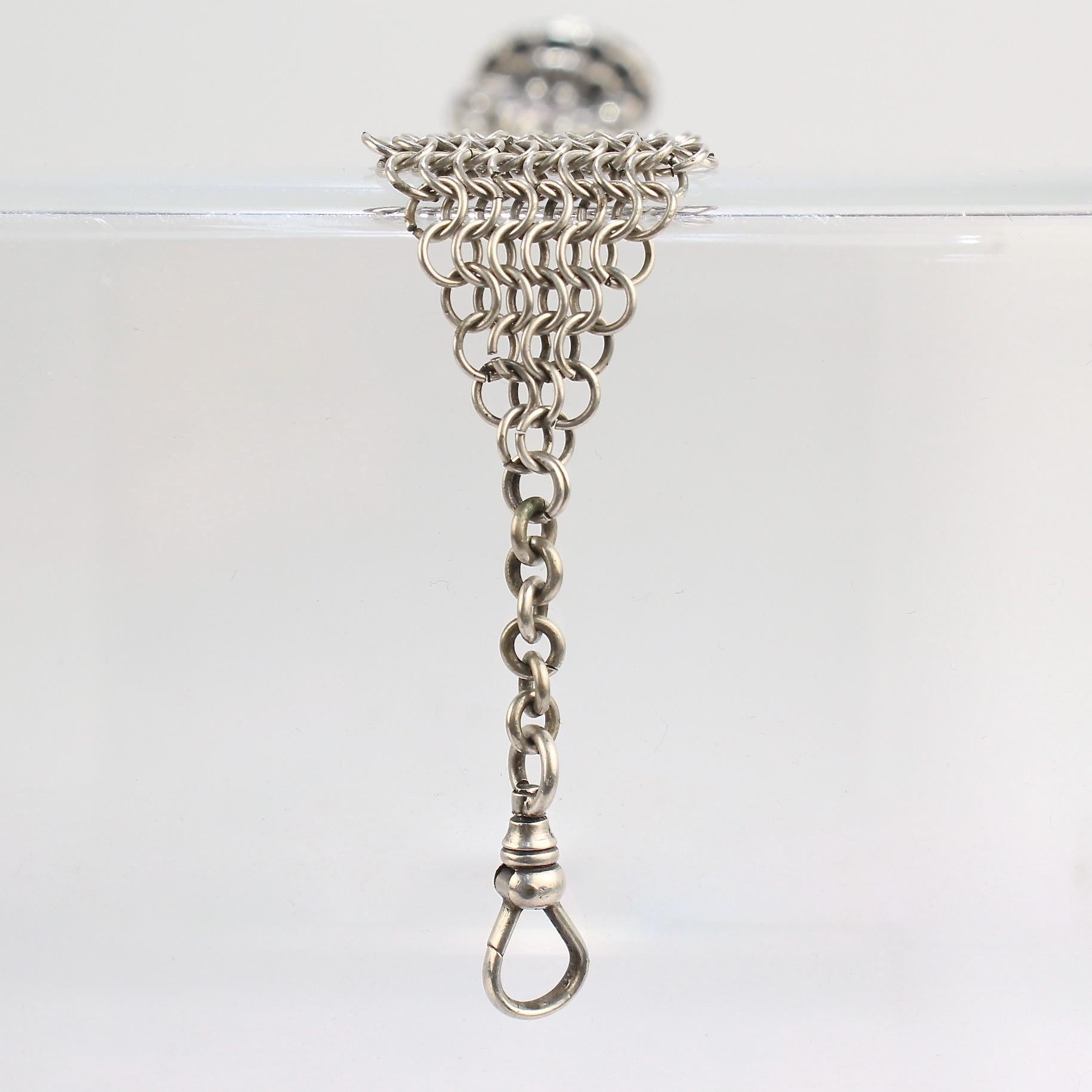 Victorian 19th Century Silver & Amethyst Watch Fob & Mesh Watch Chain For Sale