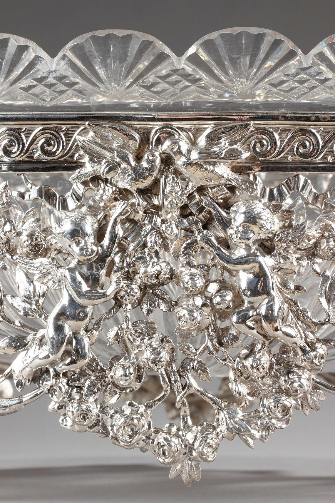 Jardinire aus Silber und geschliffenem Kristall aus dem 19. Jahrhundert (Deutsch) im Angebot