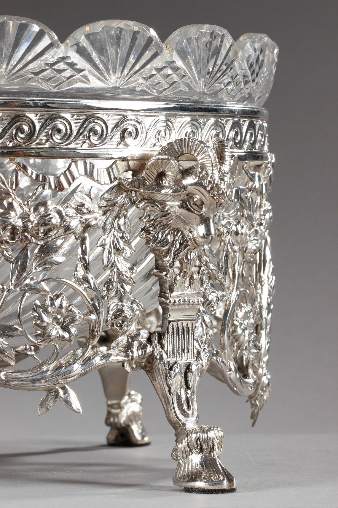 Jardinire aus Silber und geschliffenem Kristall aus dem 19. Jahrhundert im Zustand „Gut“ im Angebot in Paris, FR