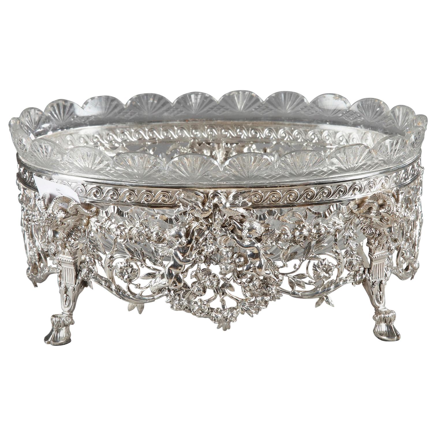 19th Century Silver and Cut-Crystal Jardinière For Sale