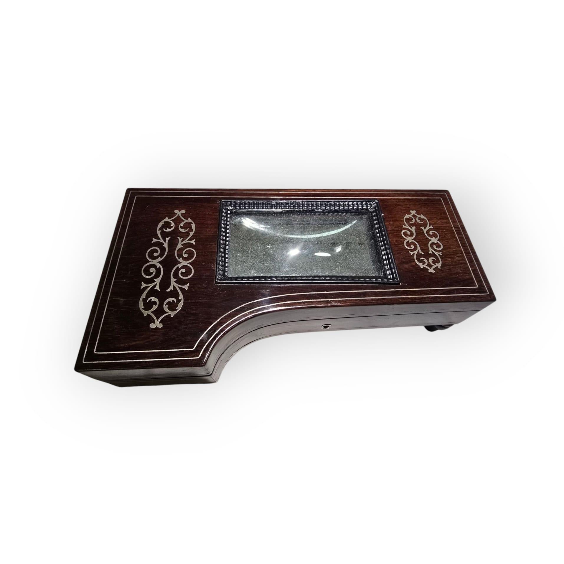 19th-Century Silver and Exotic Wood Inkwell in the Shape of a Piano For Sale 5