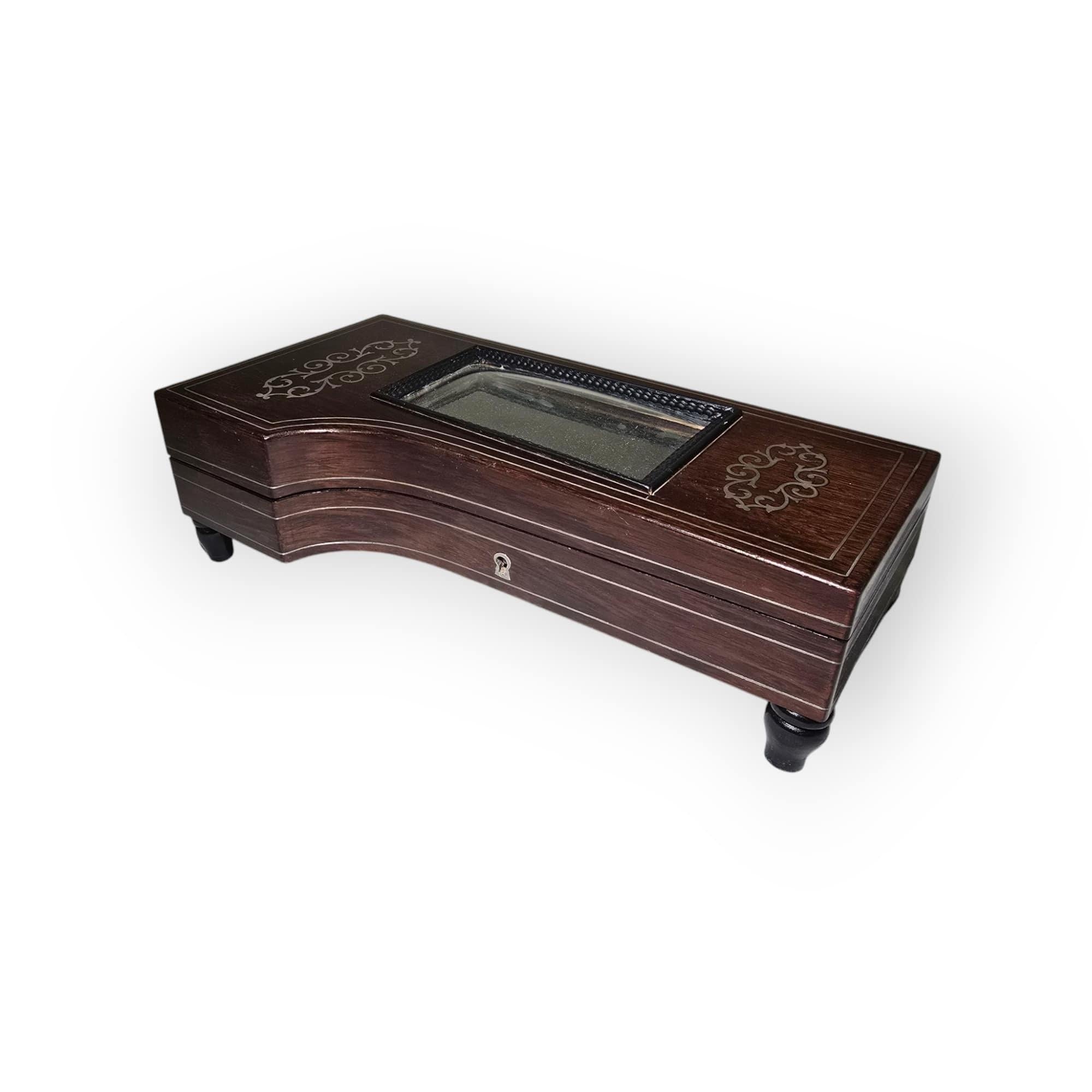 19th-Century Silver and Exotic Wood Inkwell in the Shape of a Piano For Sale 6