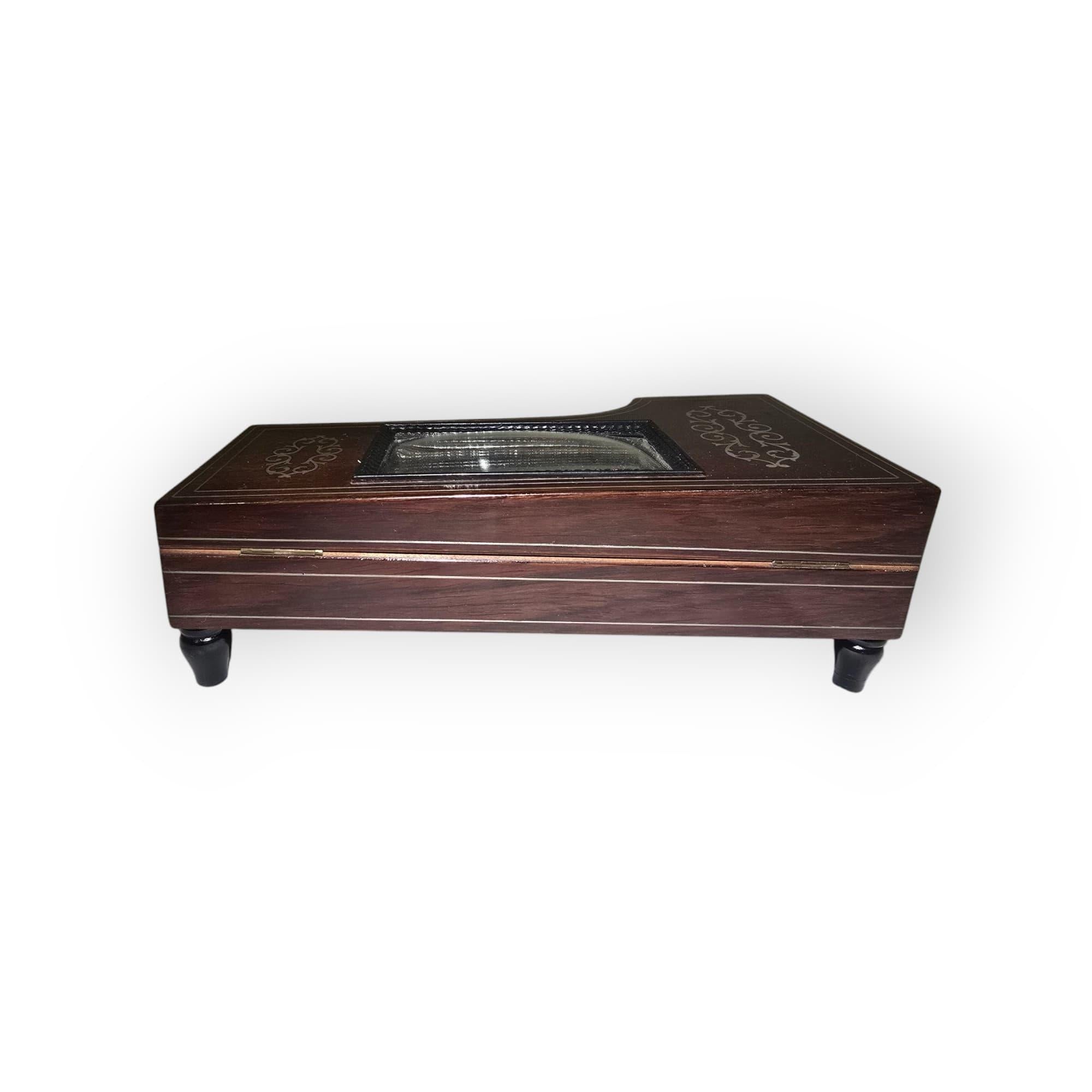 19th-Century Silver and Exotic Wood Inkwell in the Shape of a Piano For Sale 7
