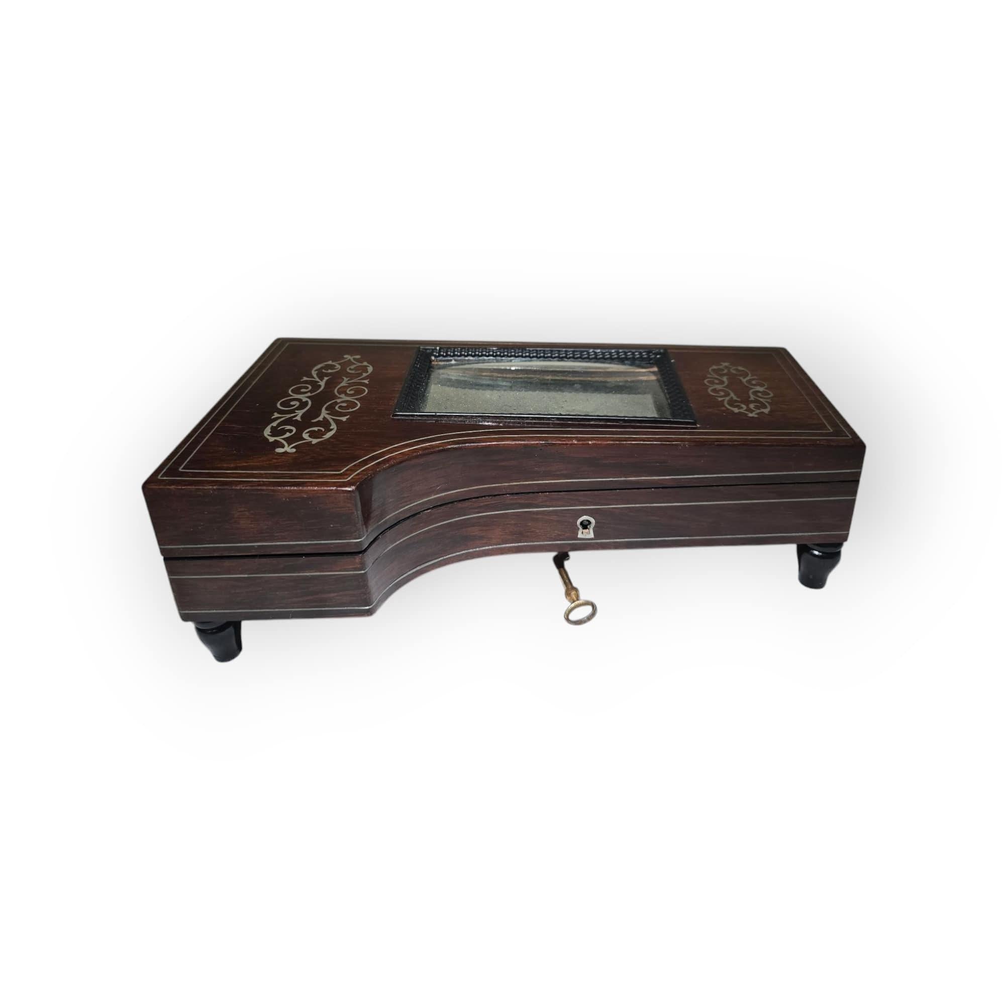 19th-Century Silver and Exotic Wood Inkwell in the Shape of a Piano For Sale 9