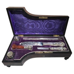 19th-Century Silver and Exotic Wood Inkwell in the Shape of a Piano