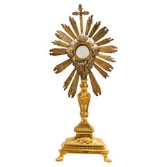 19th Century Silver and Gold Monstrance with Travel Case