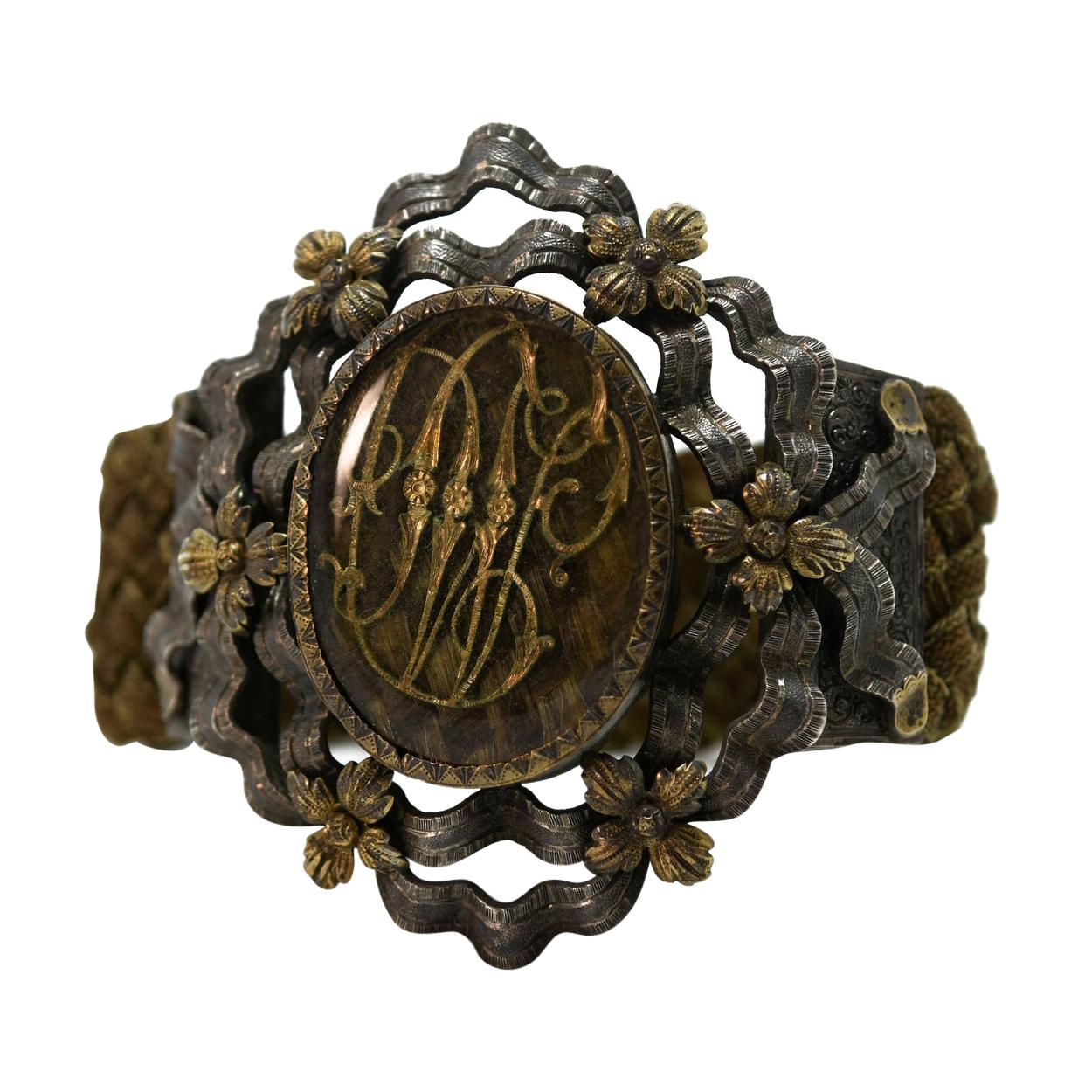19th Century Silver and Vermeil Bracelet with Golden Initials