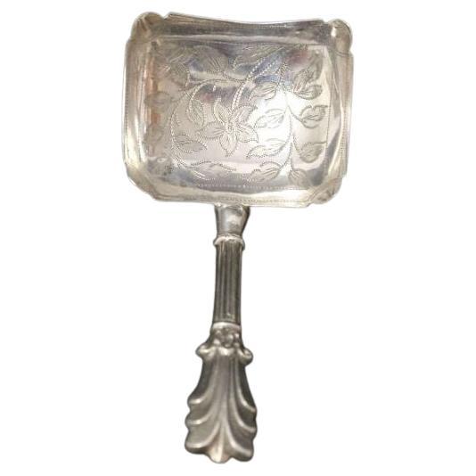19th Century Silver Caddy Spoon with Foliate Engraving, Birmingham, 1846 - 7 For Sale