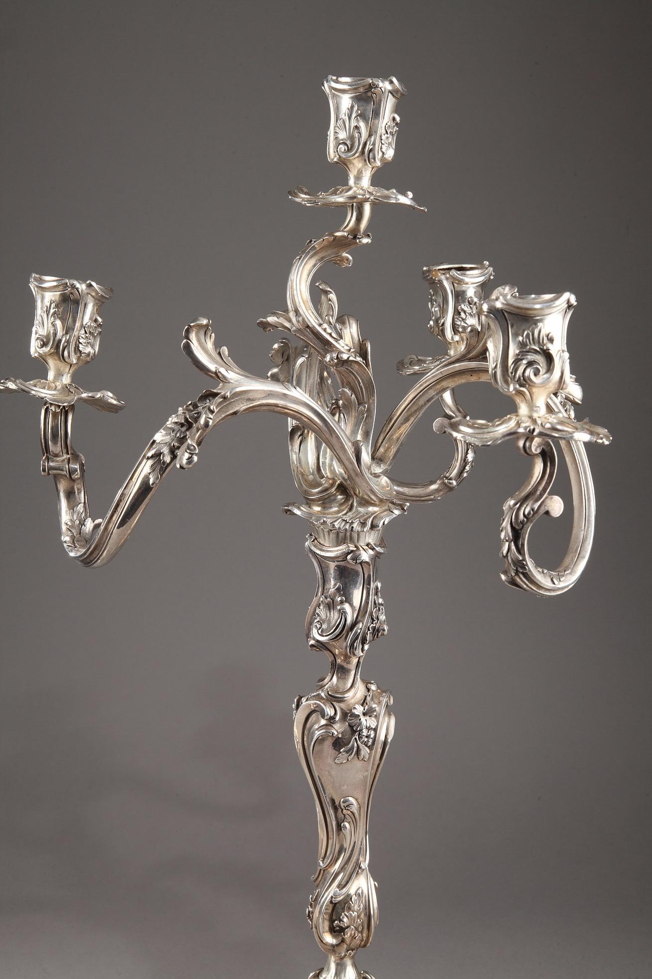 Louis XV 19th Century Silver Candelabra Signed BOIN TABURET For Sale
