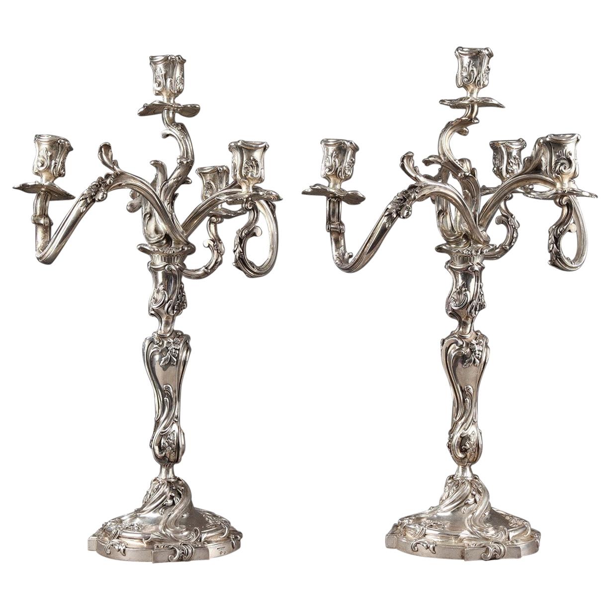 19th Century Silver Candelabra Signed BOIN TABURET