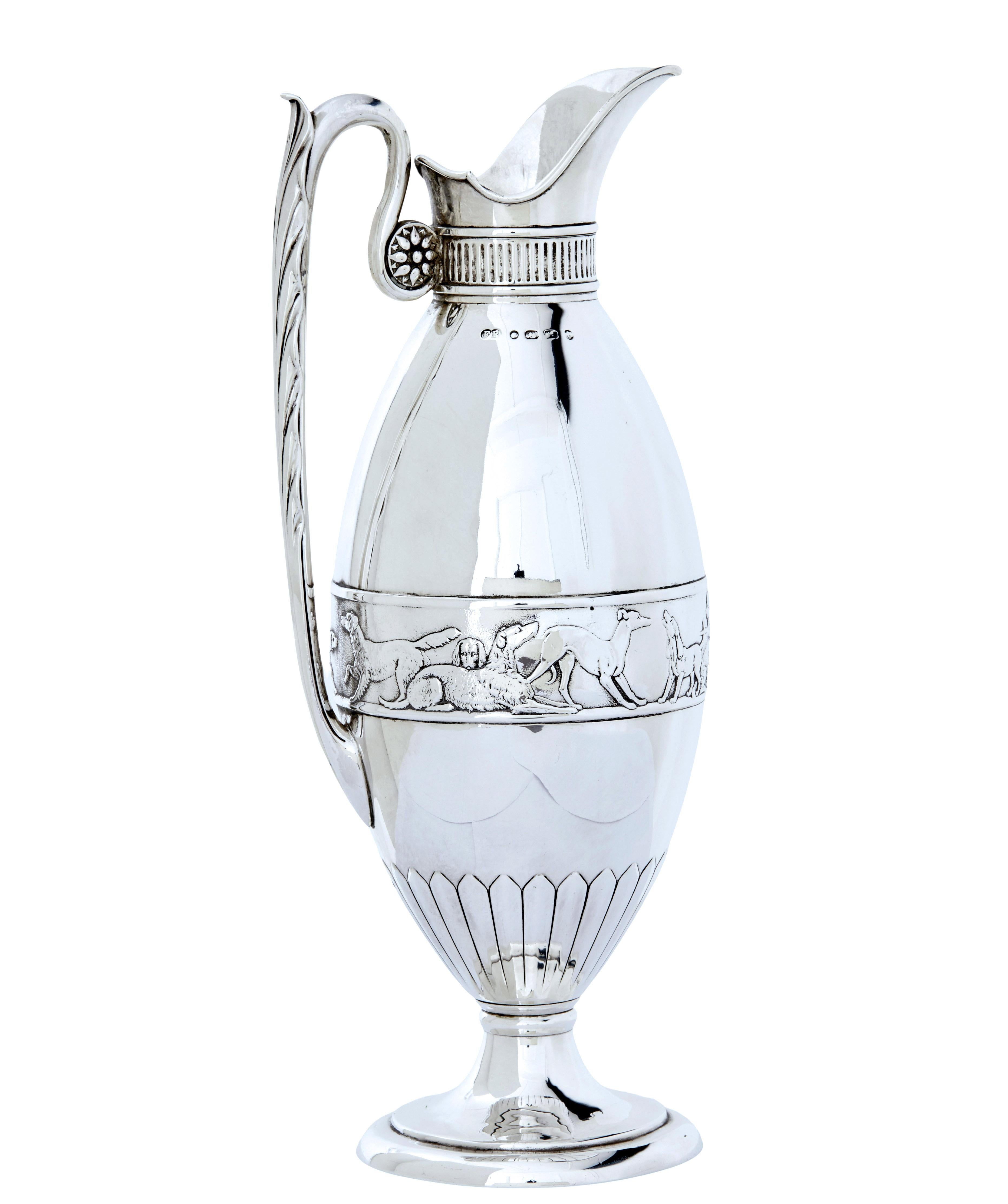 Victorian 19th century silver claret jug by Frederick Elkington For Sale