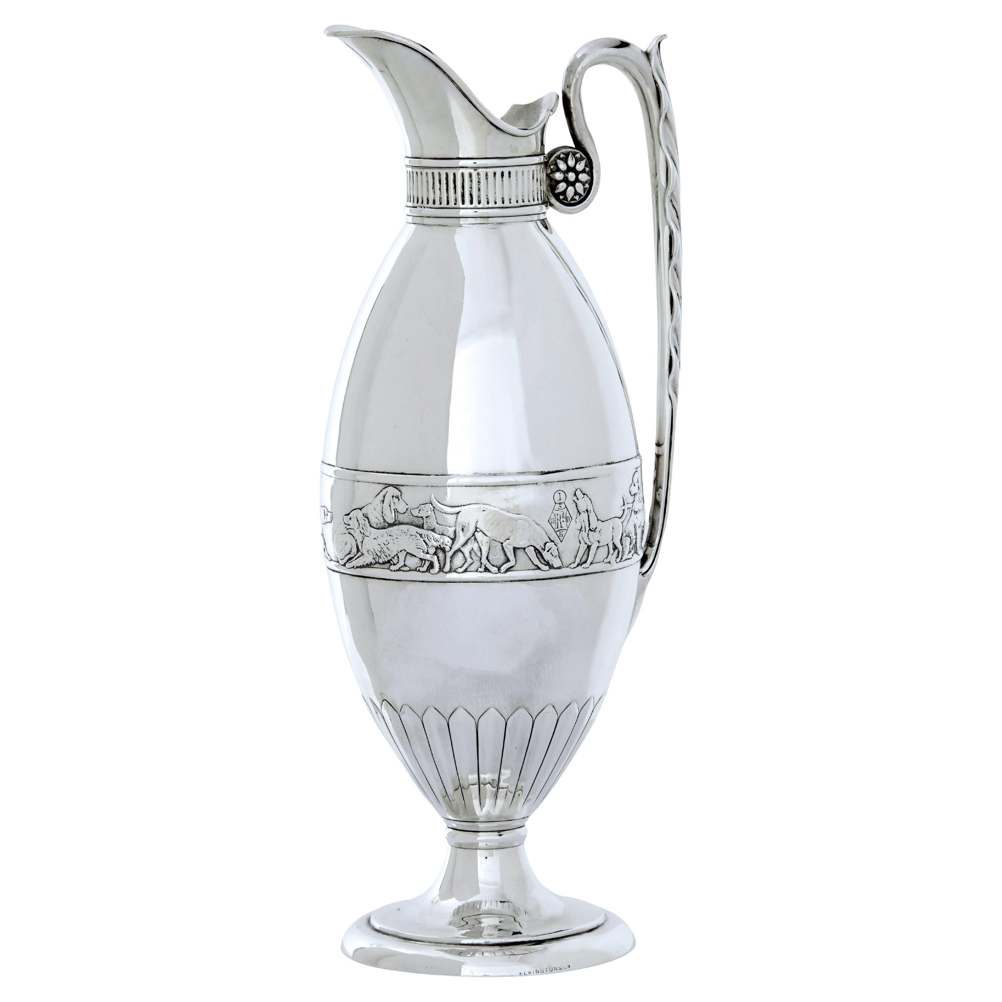 19th century silver claret jug by Frederick Elkington im Angebot