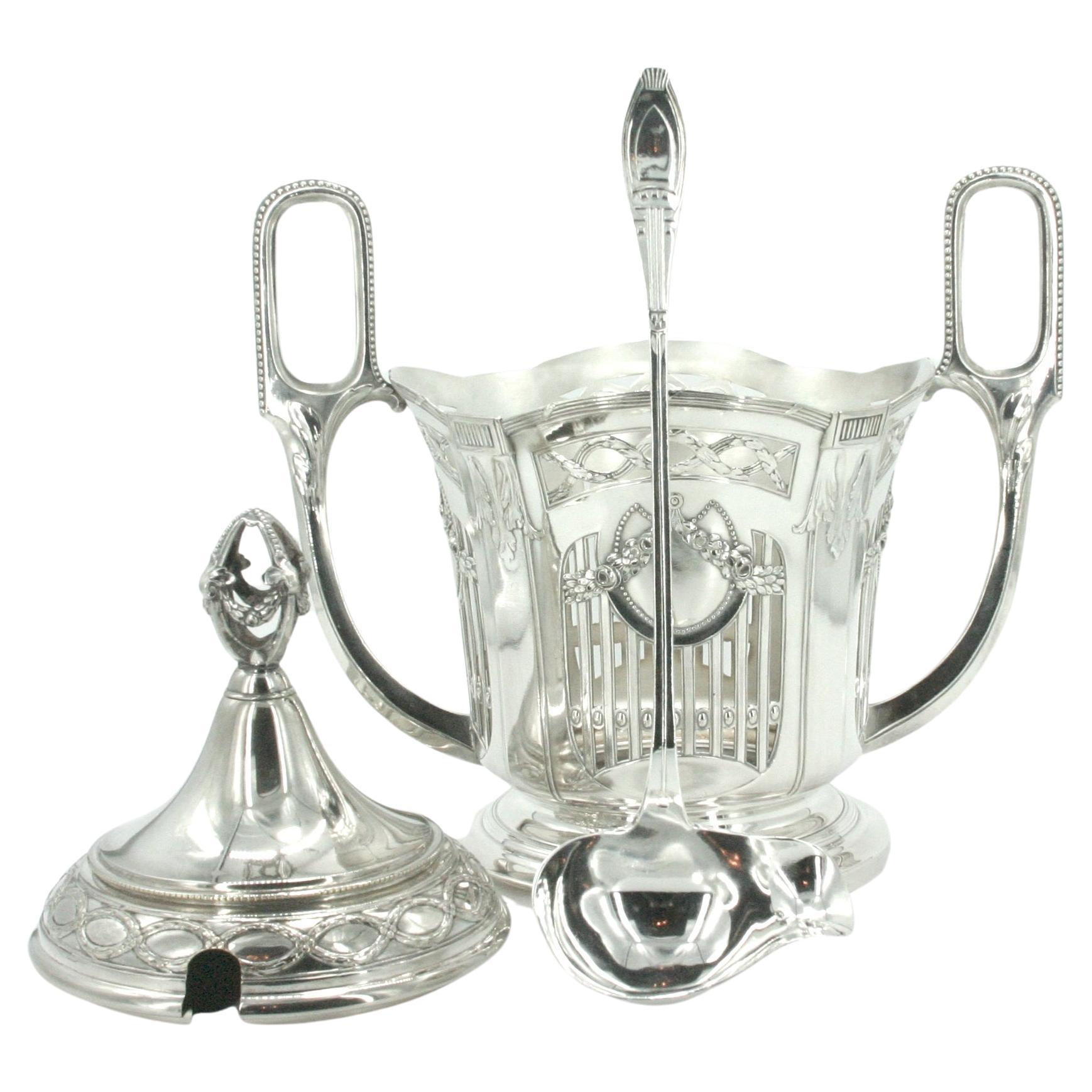 19th Century Silver Frame / Etched Glass Punch Bowl In Good Condition For Sale In Tarry Town, NY
