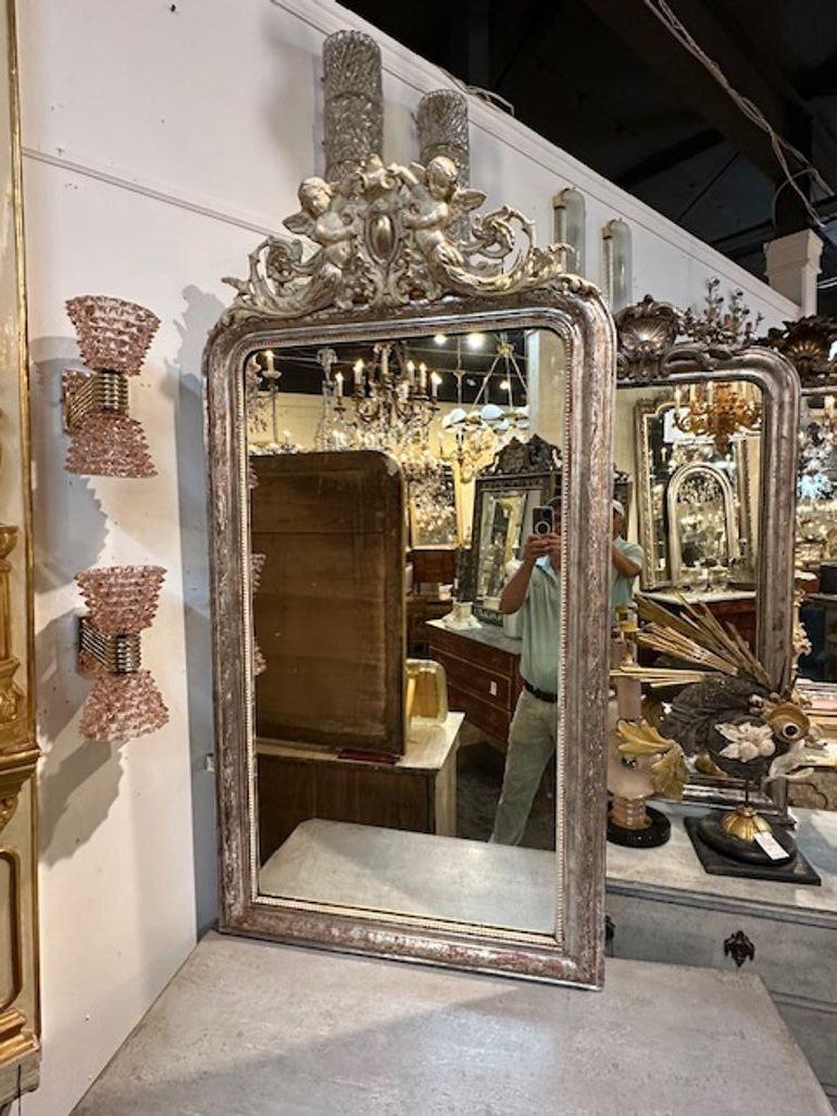 19th Century Silver French Louis Philippe Carved Mirror In Good Condition For Sale In Dallas, TX
