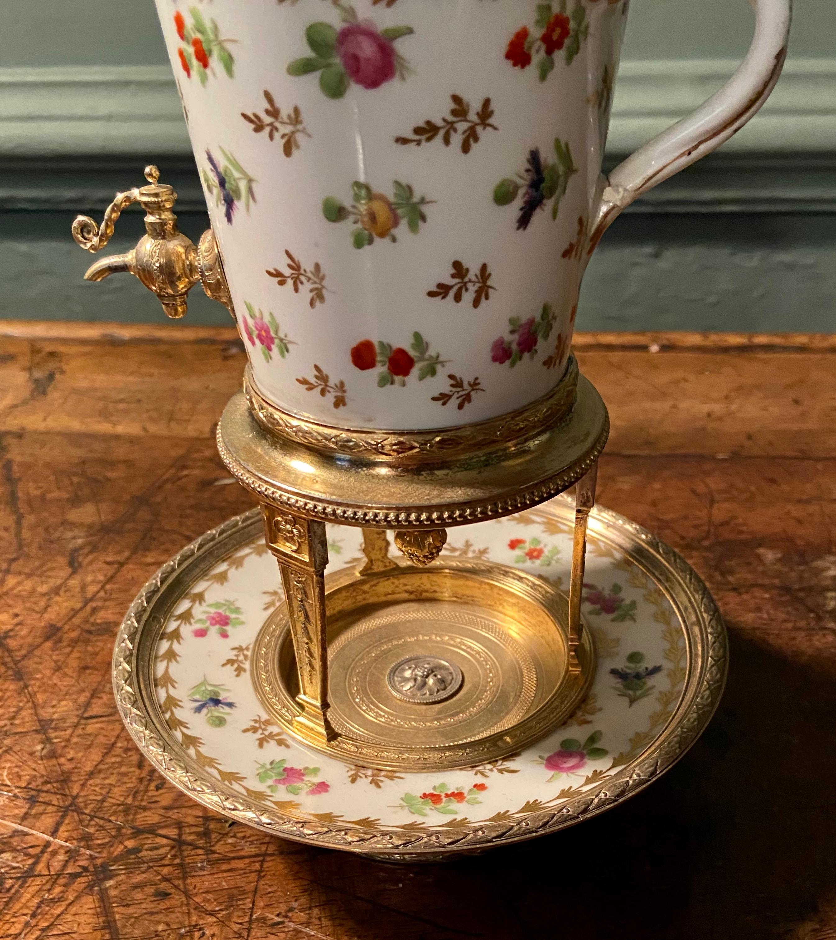 Louis XVI 19th Century Silver-Gilt and Porcelain Liqueur Dispenser For Sale