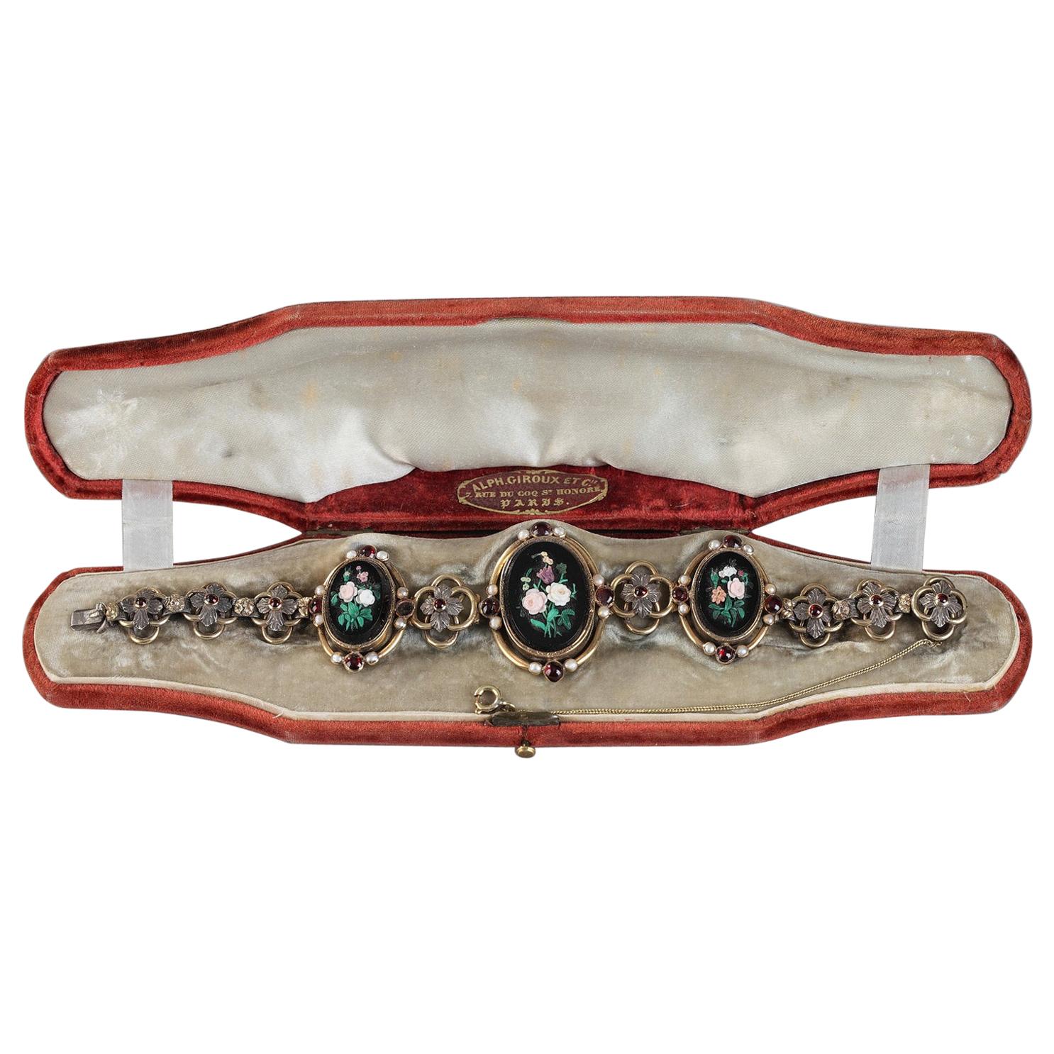 19th Century Silver-Gilt Bracelet with Micromosaic Medallions For Sale
