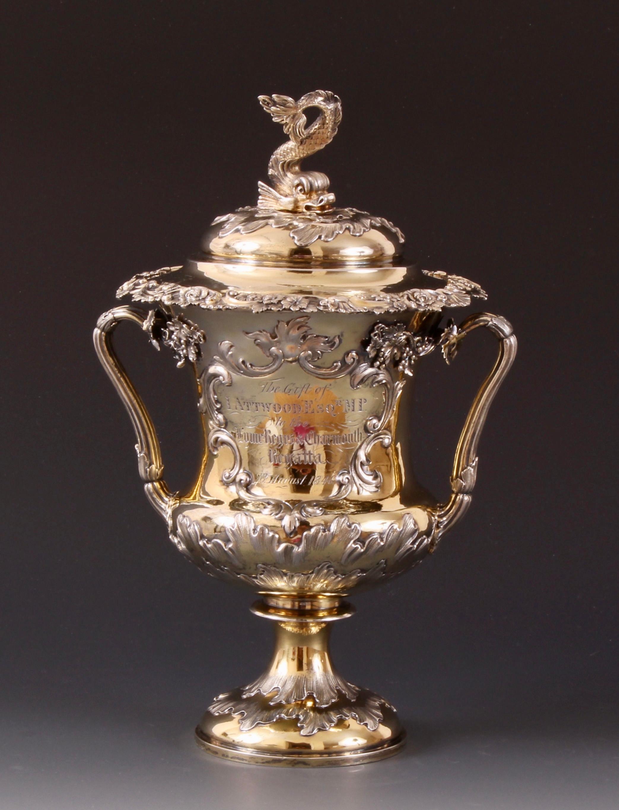 19th Century Silver Gilt Campana Shaped Lidded Vase by John Samuel Hunt 1
