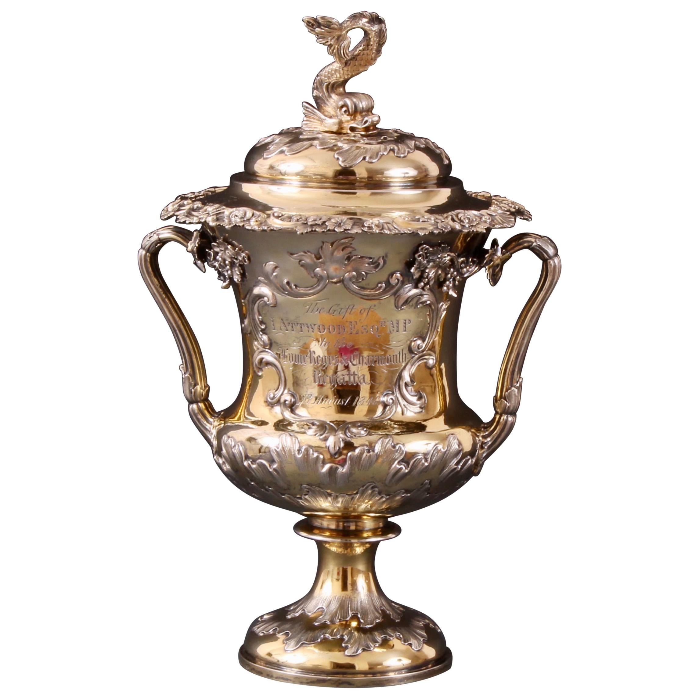 19th Century Silver Gilt Campana Shaped Lidded Vase by John Samuel Hunt