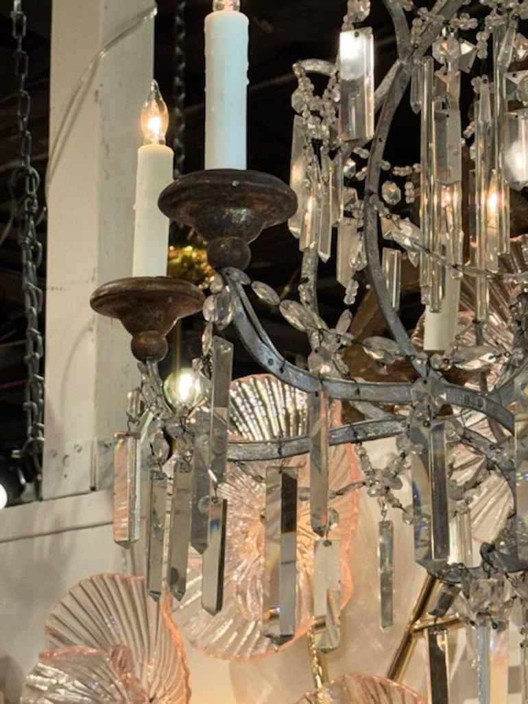 Lampadario a prisma in argento, dorato e cristallo del XIX secolo In condizioni buone in vendita a Dallas, TX