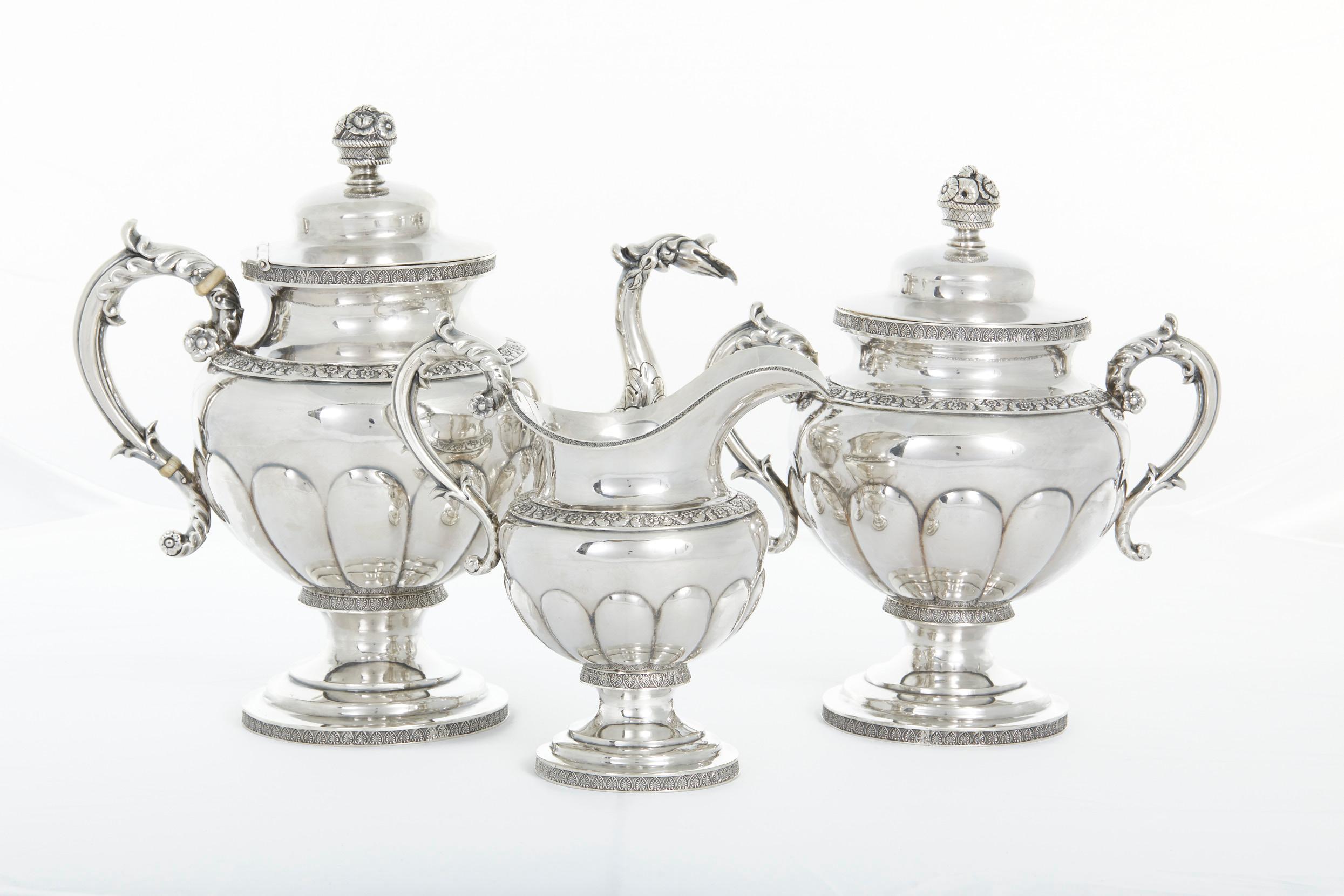 19. Jahrhundert Silbernes handgeschmiedetes Tee-/Kaffeeservice im Angebot 13