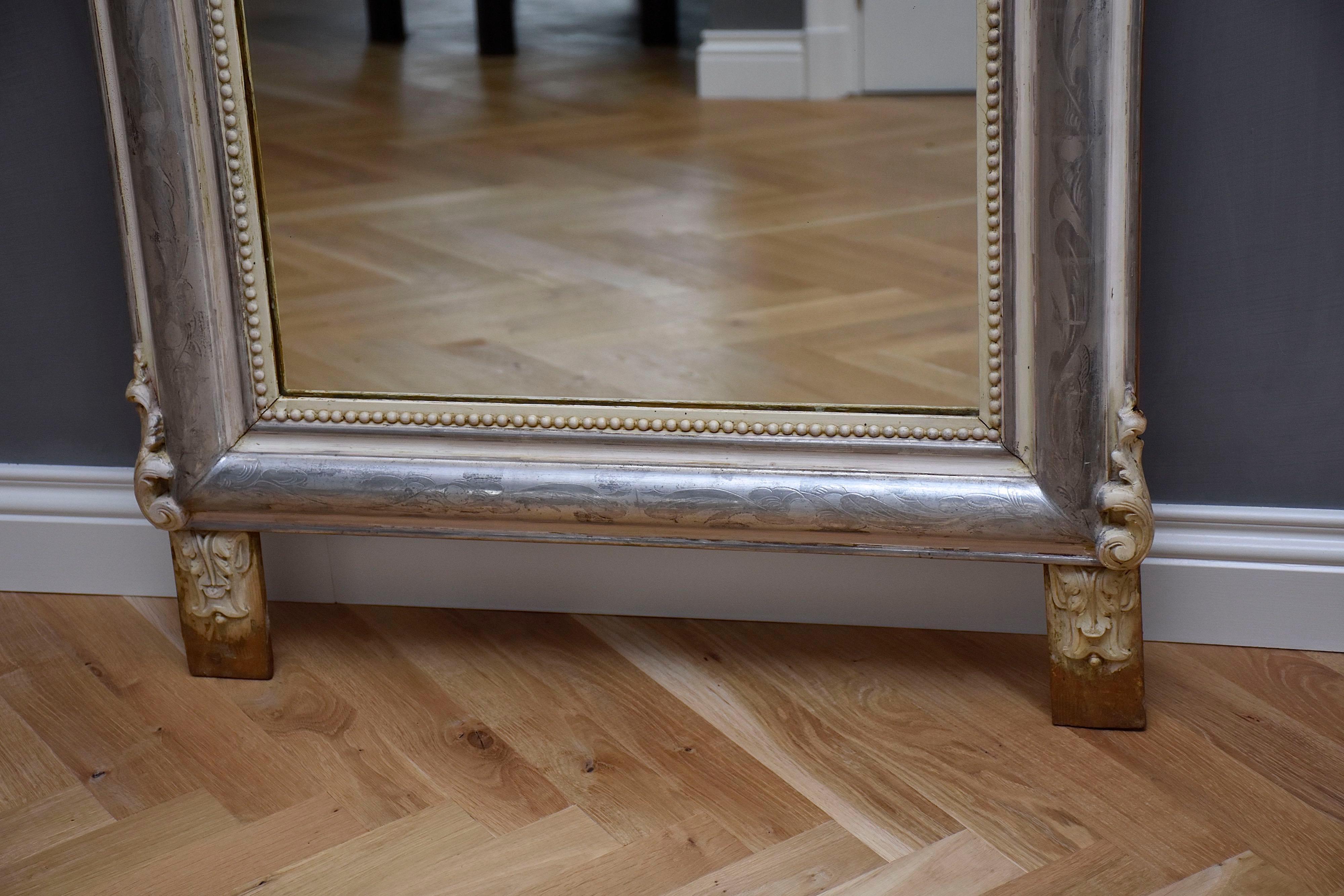 French 19th century silver leaf gilt mirror Louis Philipe with putti