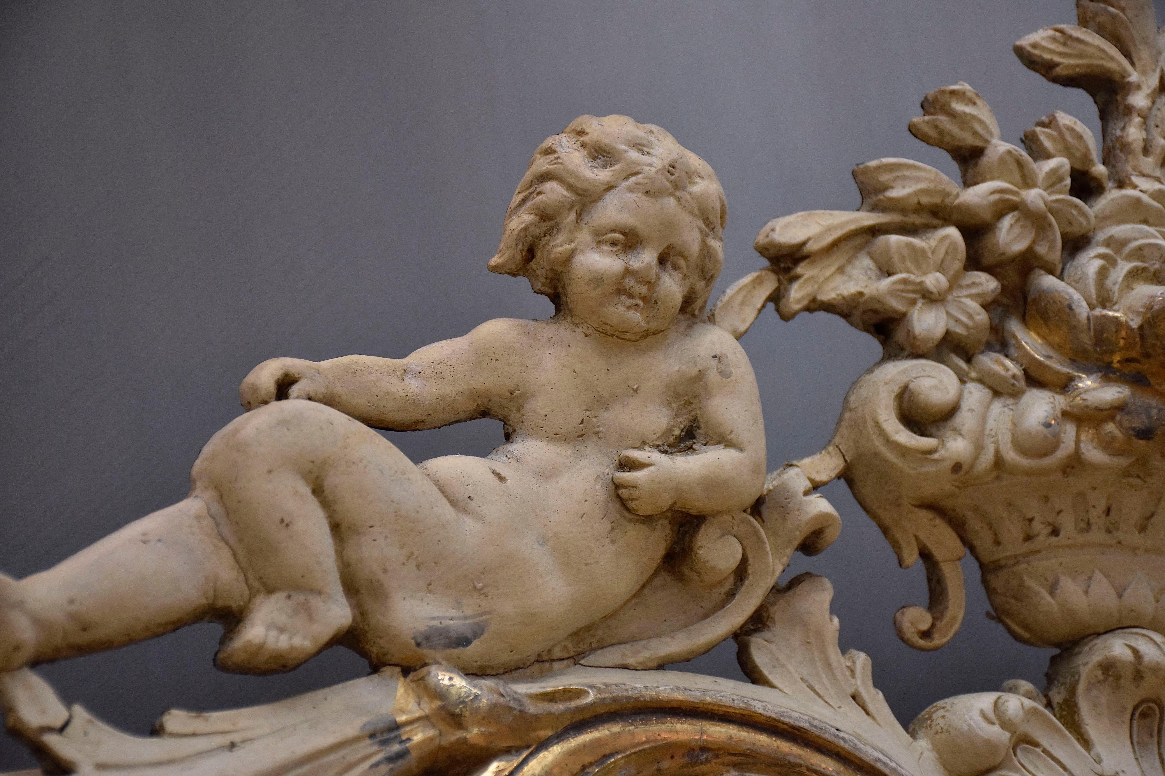 19th century silver leaf gilt mirror Louis Philipe with putti 1