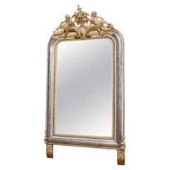 19th century silver leaf gilt mirror Louis Philipe with putti