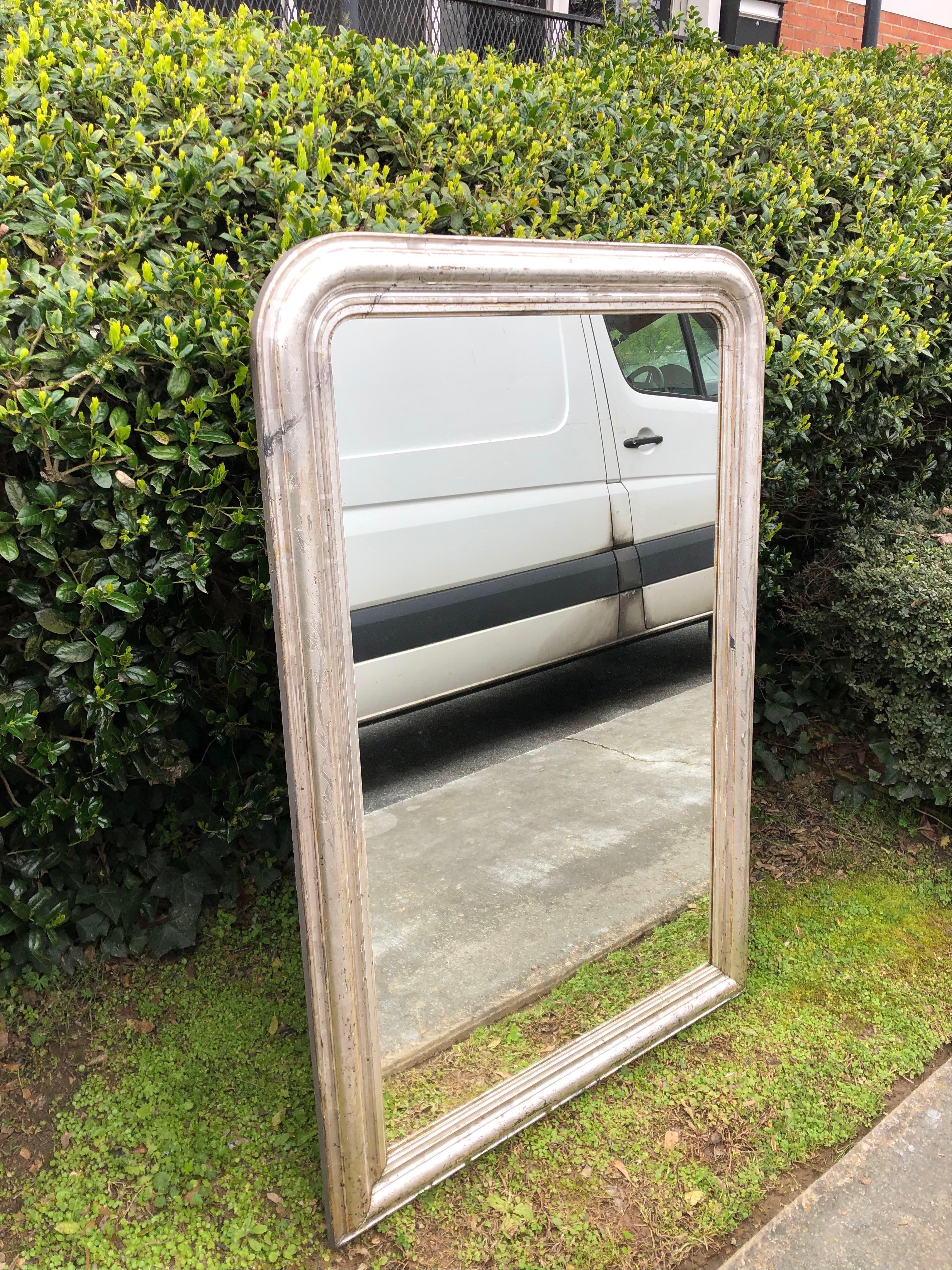 19th century French Louis Philippe mirror in silver leaf.