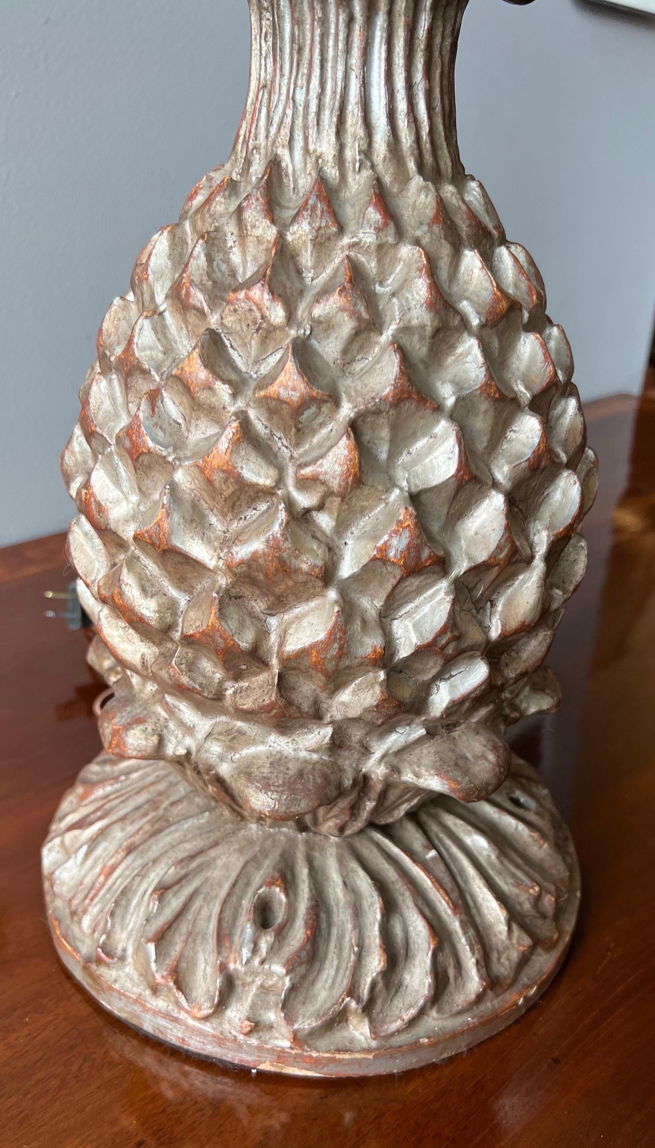 19th Century Silver Leaf Stylized Pineapple Form Lamp In Good Condition For Sale In Charleston, SC