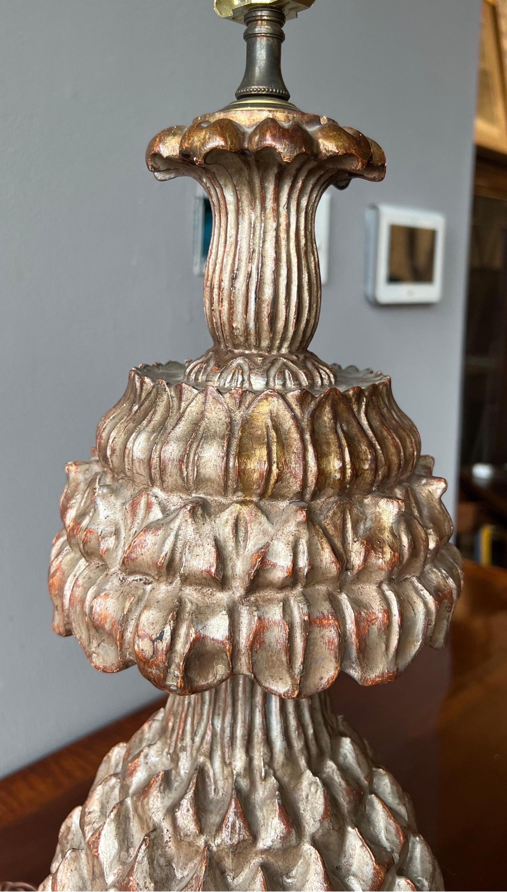 19th Century Silver Leaf Stylized Pineapple Form Lamp For Sale 1