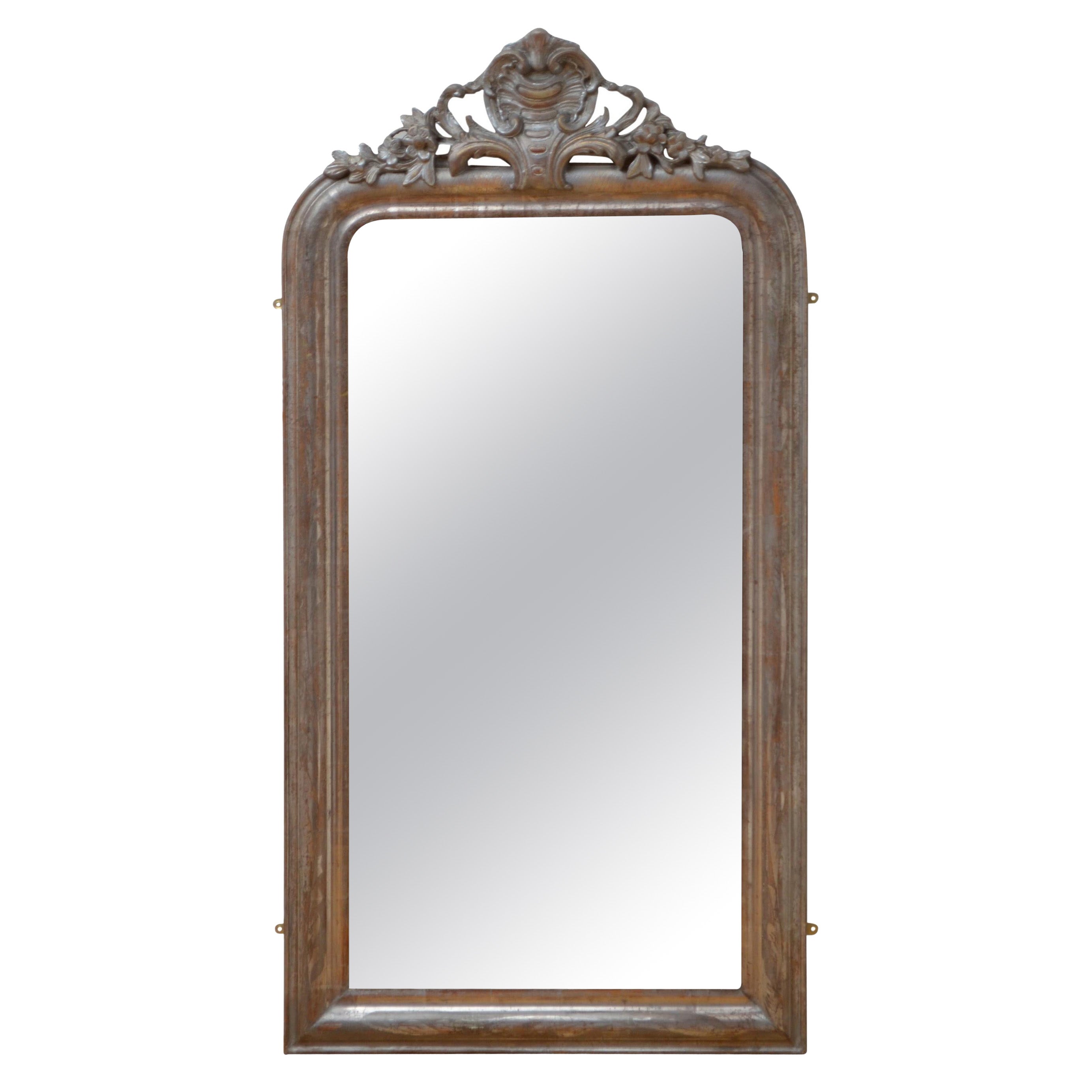 Miroir mural à feuilles d'argent du 19e siècle Antique French Mirror