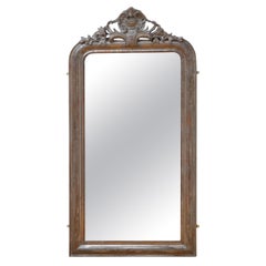 Miroir mural à feuilles d'argent du 19e siècle Antique French Mirror