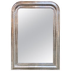 19th Century Silver Louis Philippe Mirror with Banded Pattern