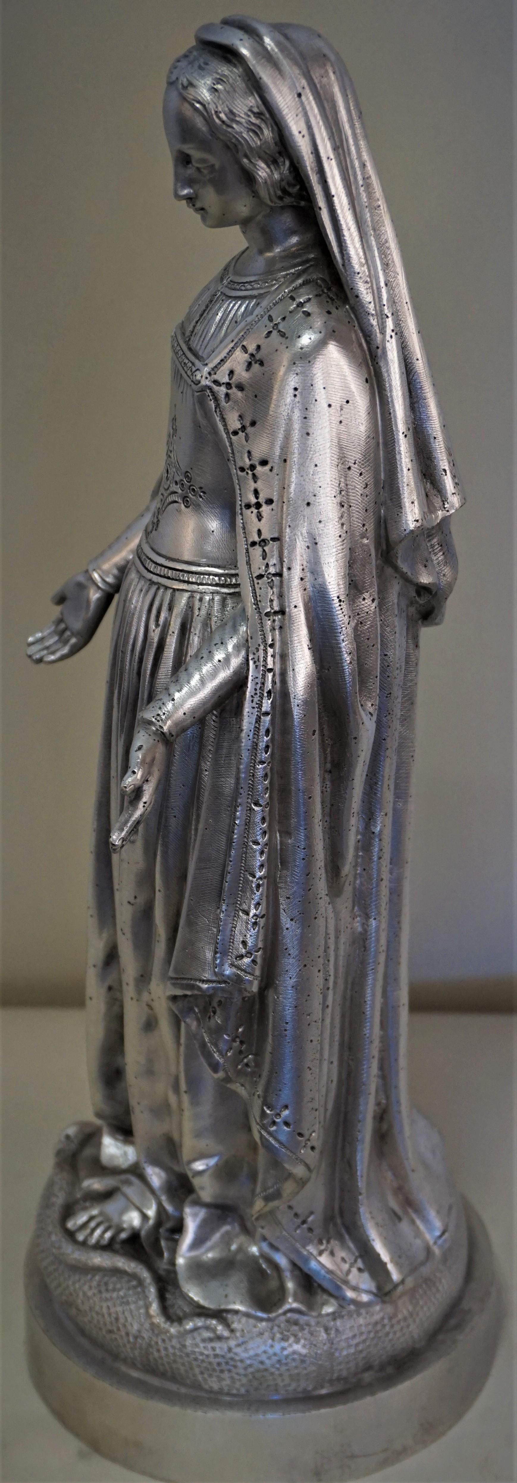 Silvered 19th Century Silver on Bronze Madonna