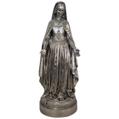 19th Century Silver on Bronze Madonna