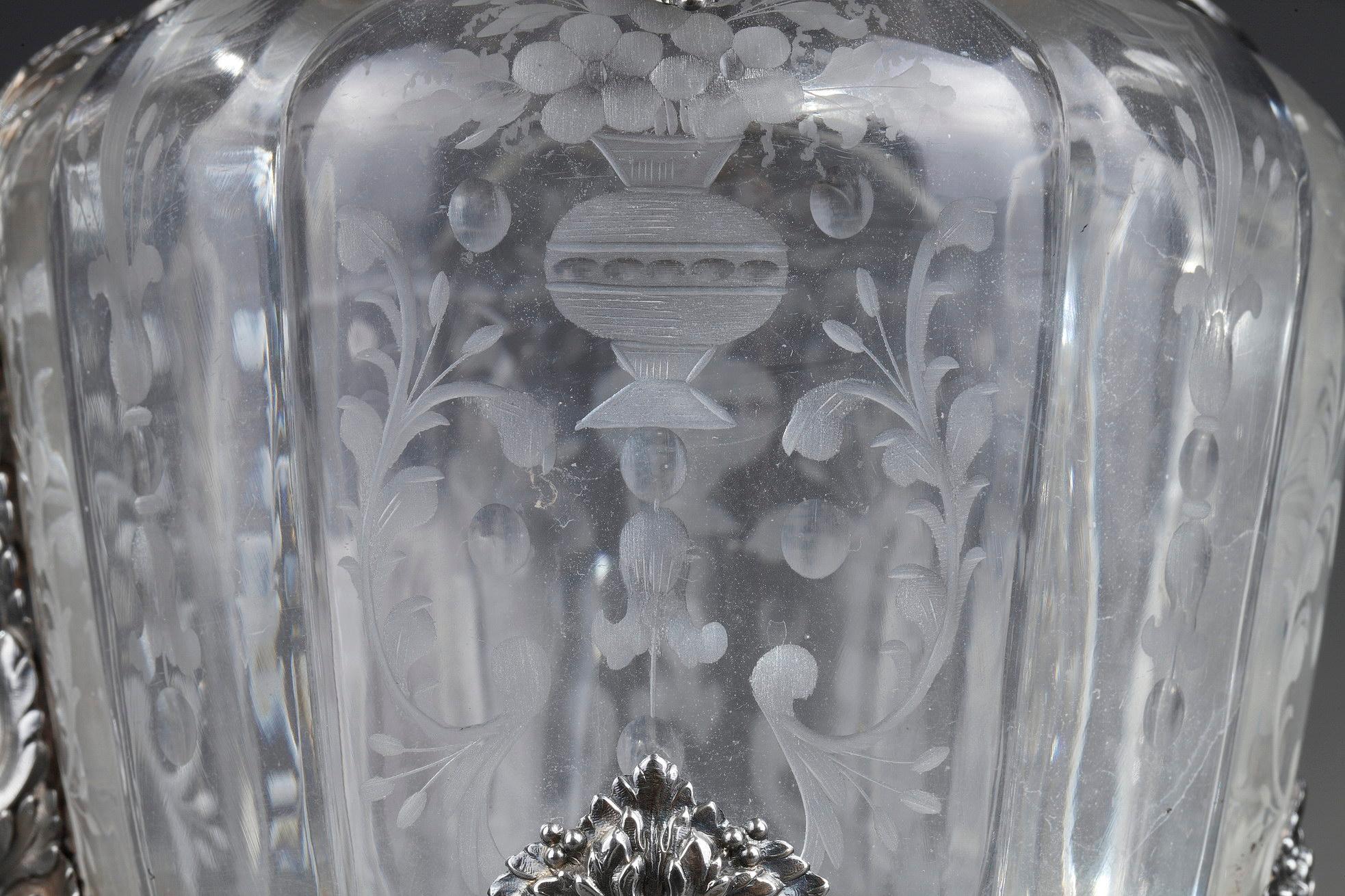 19th Century Silver Pair of Ewer and Crystal Engraved For Sale 5