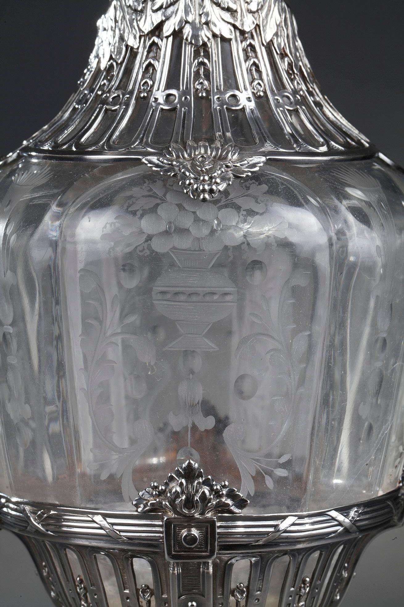 19th Century Silver Pair of Ewer and Crystal Engraved For Sale 3