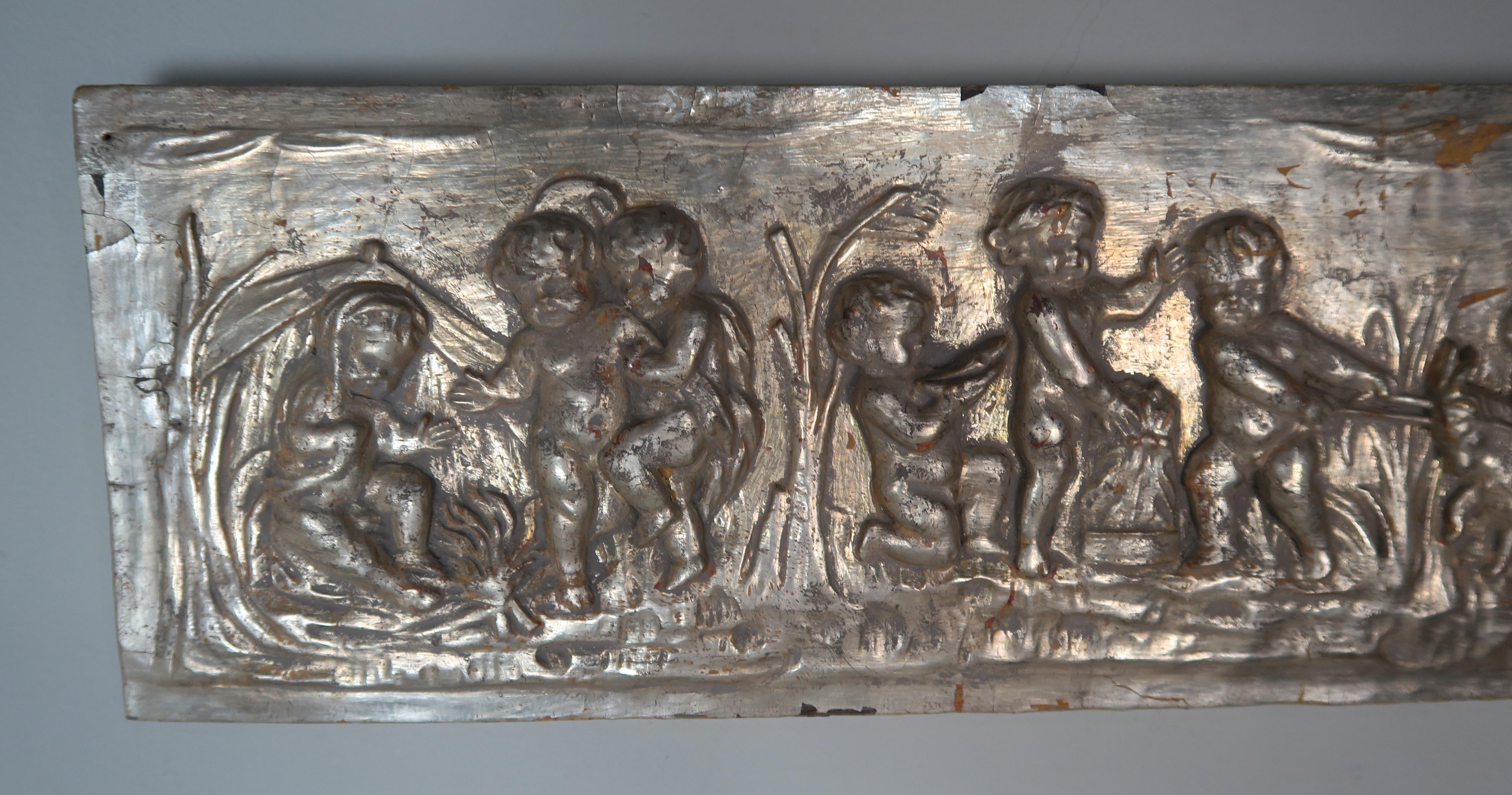 Hand-Carved 19th Century Silver Panel with Cherubs