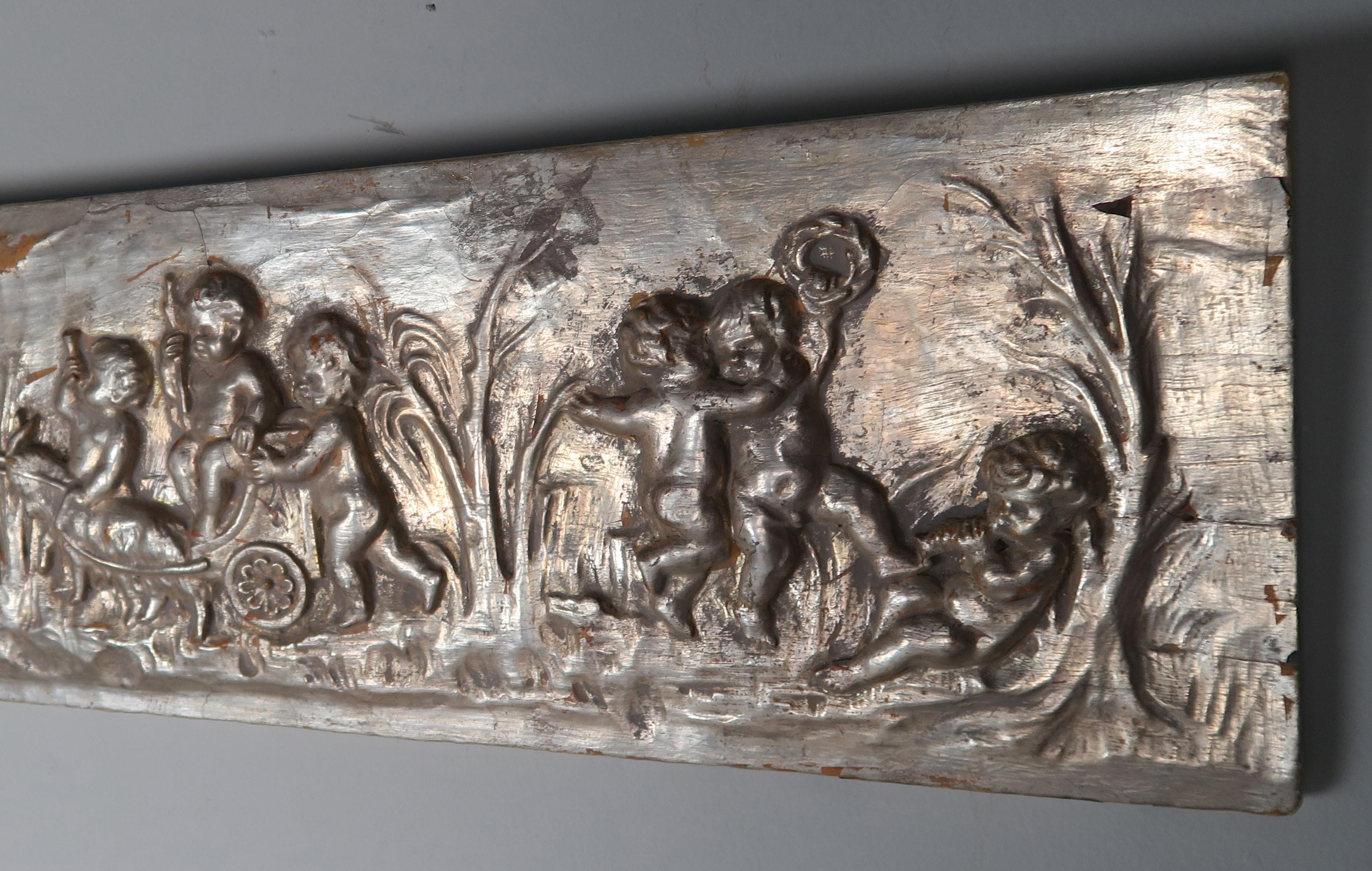 19th Century Silver Panel with Cherubs In Distressed Condition In Los Angeles, CA