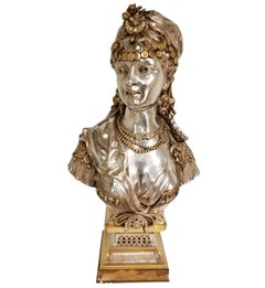 Silber+parcel vergoldete Bronzebüste einer jungen orientalistischen Frau aus dem 19. Jahrhundert Picard