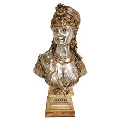 19th Century silver+parcel gilt bronze bust of a young Orientalist Woman Picard