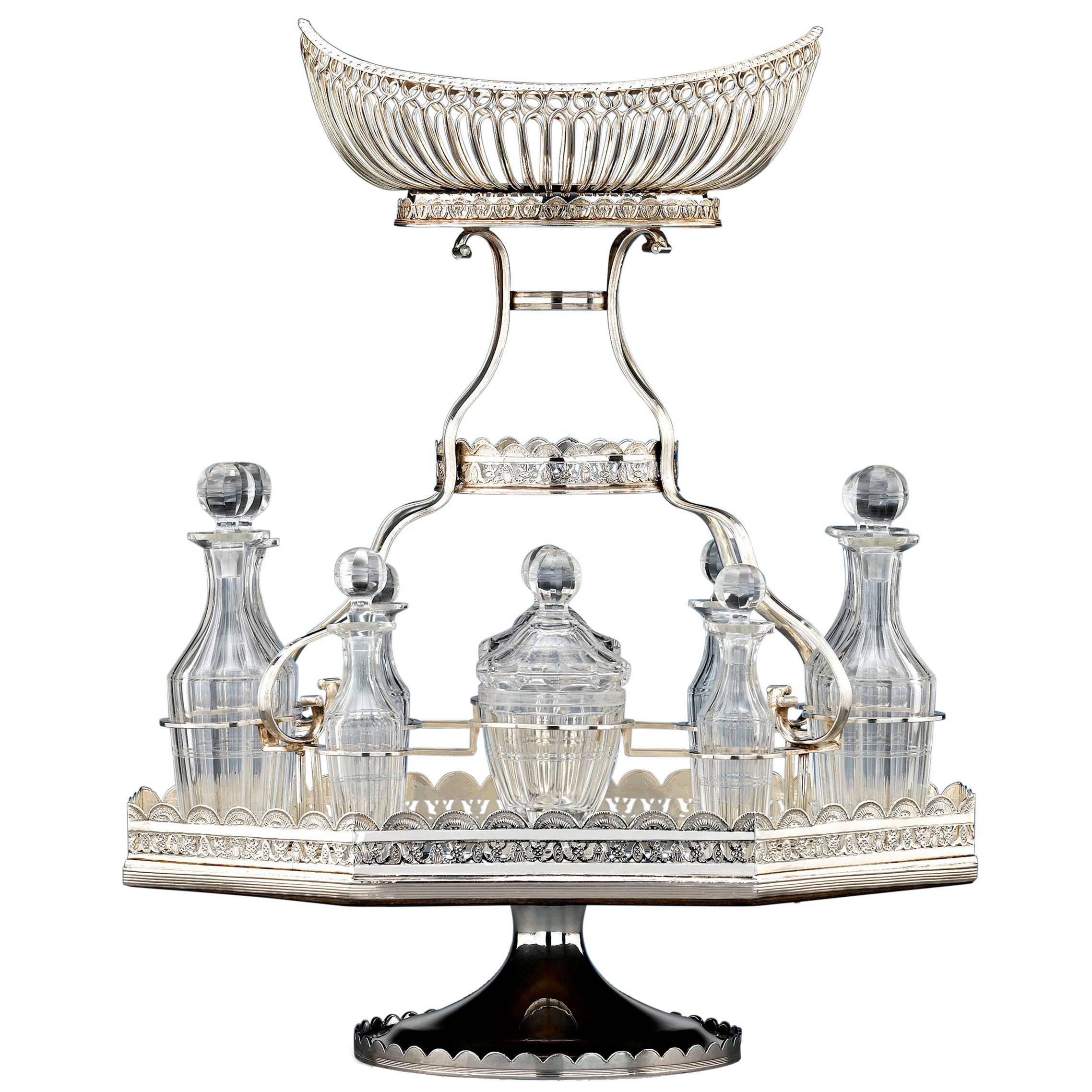 19th Century Silver Plate Epergne and Cruet Service