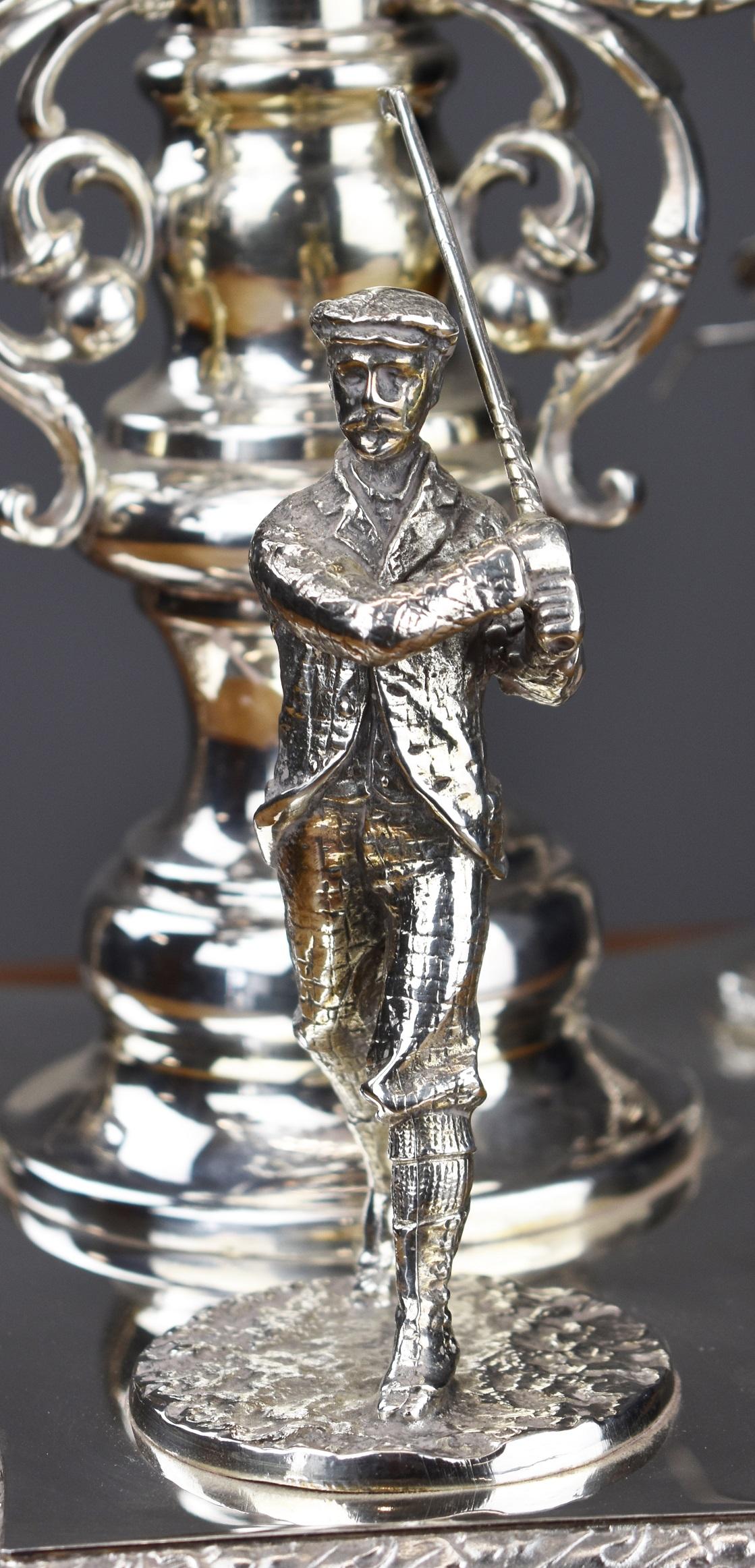 19th Century Silver Plate Golfing Candelabra Trophy / Centre Piece For Sale 2