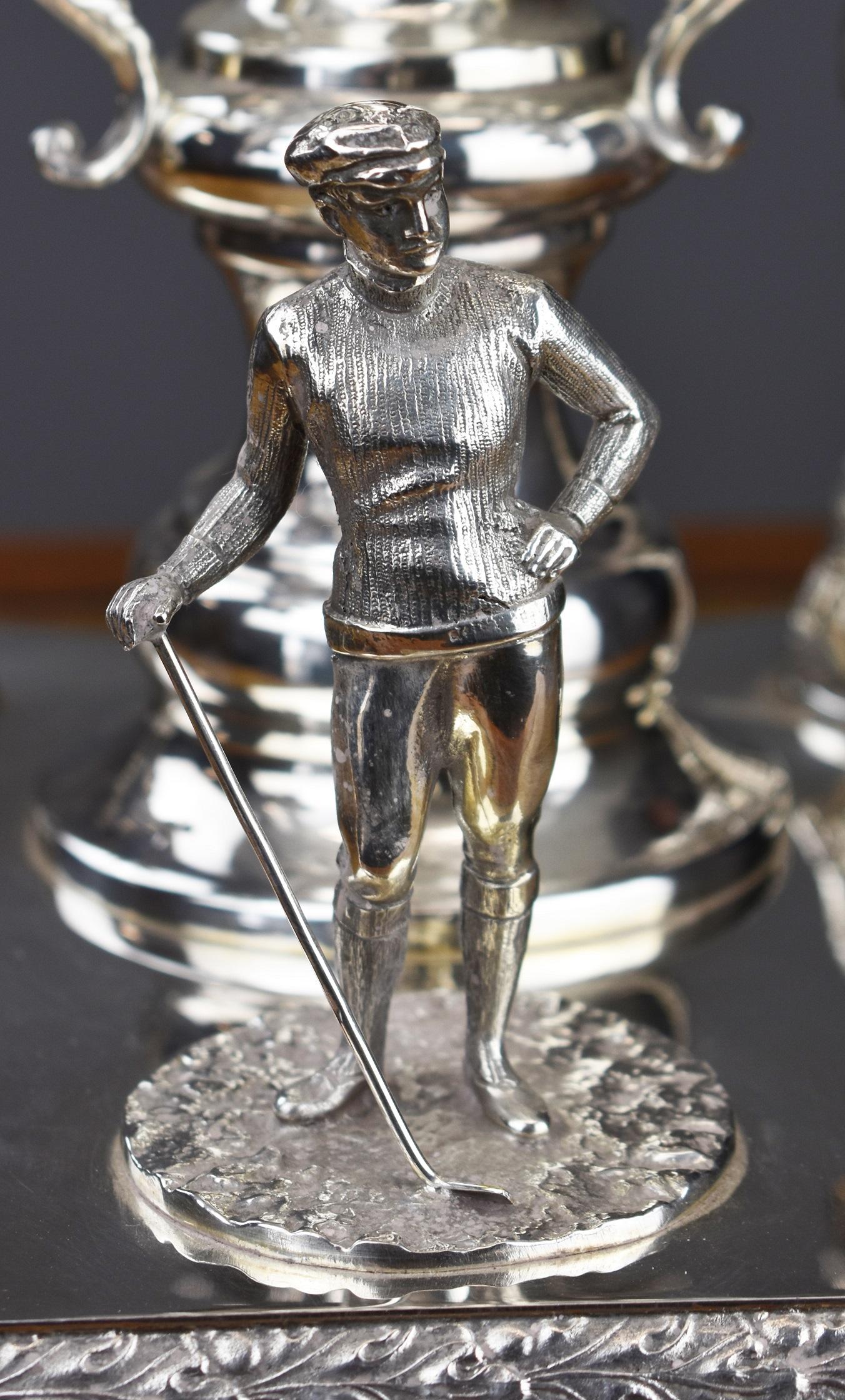 19th Century Silver Plate Golfing Candelabra Trophy / Centre Piece For Sale 3
