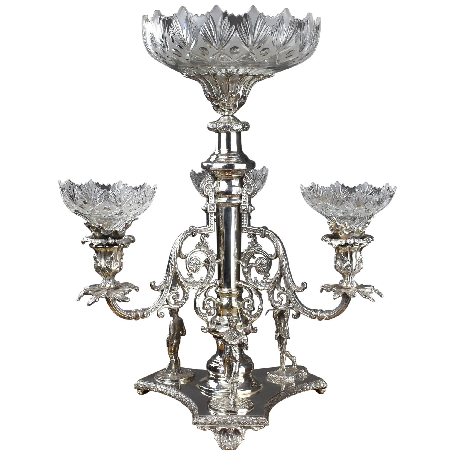 19th Century Silver Plate Golfing Candelabra Trophy / Centre Piece