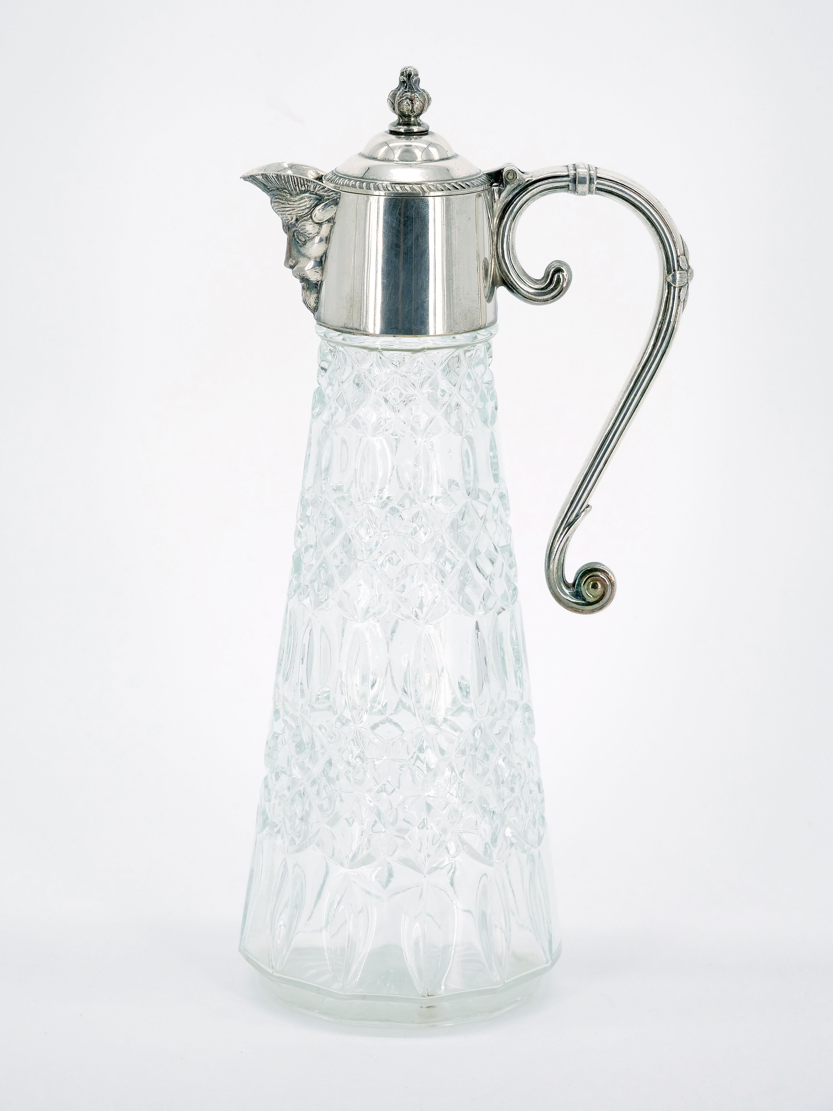 19th Century Silver Plate Holding Top / Cut Glass Claret Jug / Serving Pitcher For Sale 6