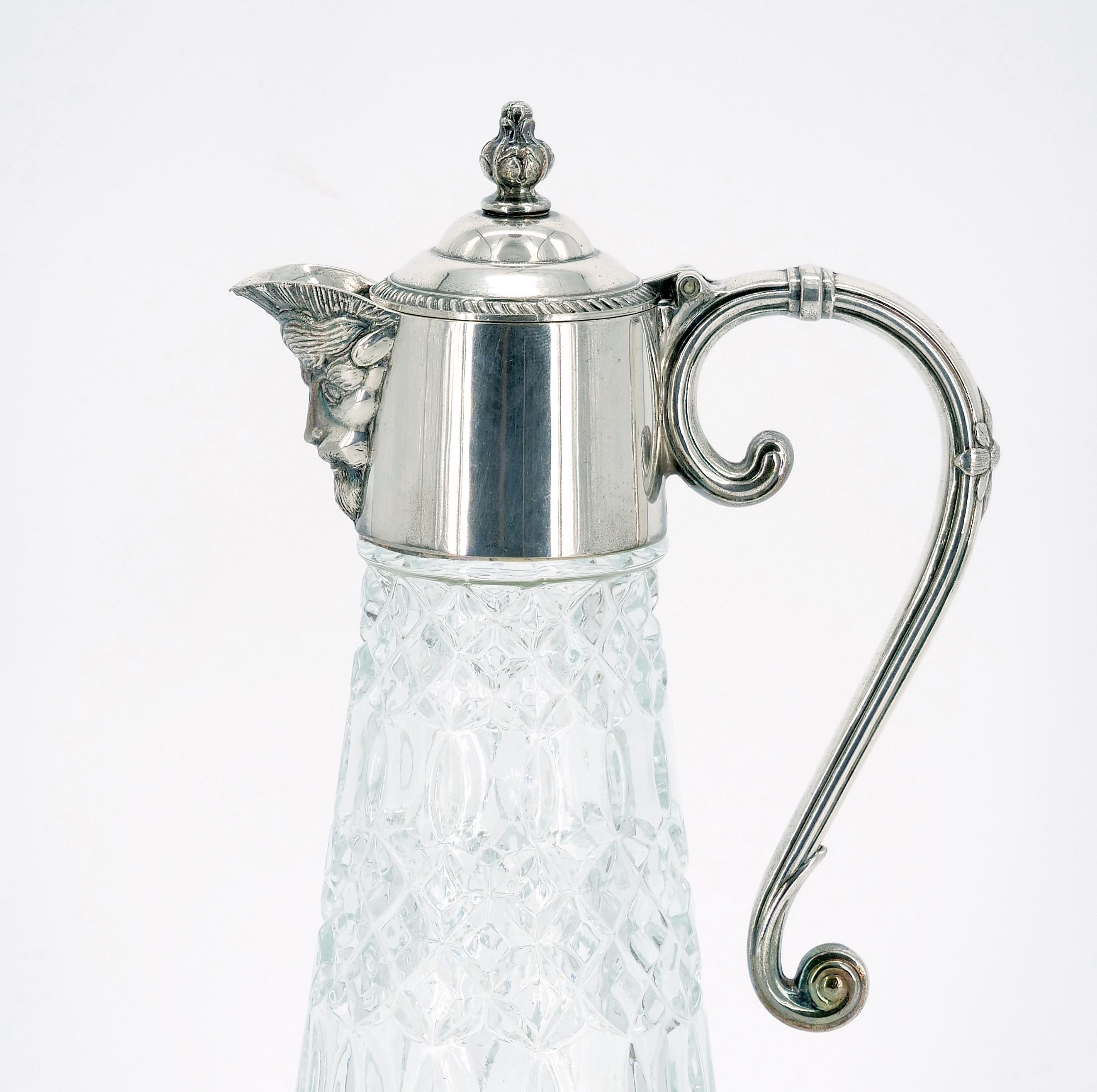 Mid-19th Century 19th Century Silver Plate Holding Top / Cut Glass Claret Jug / Serving Pitcher For Sale