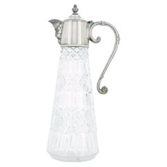 Used 19th Century Silver Plate Holding Top / Cut Glass Claret Jug / Serving Pitcher