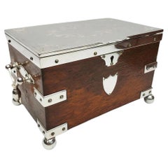 19th Century Silver Plate Mounted Oak Double Chamber Tea Caddy