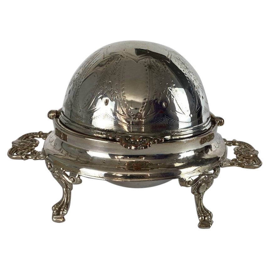 19th Century Silver Plate Roll Top Butter Dish